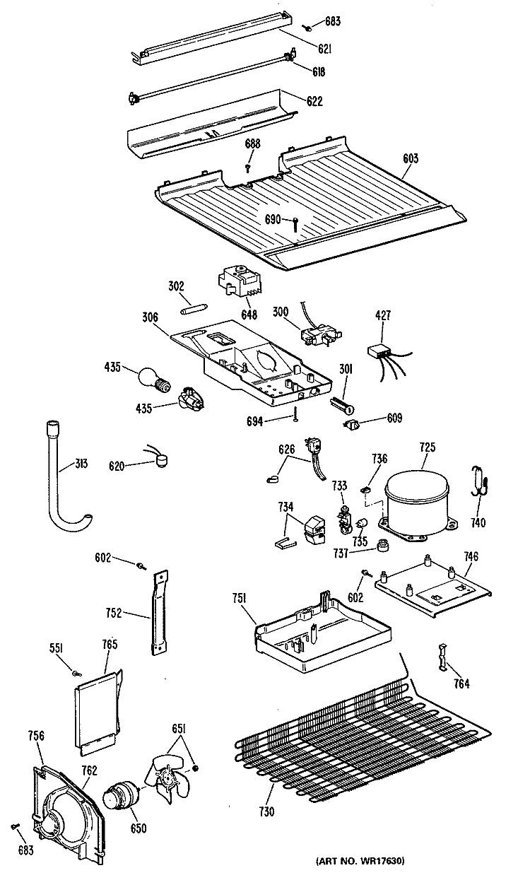 Section Diagram and Parts List for TBX16ZPERAD  General Electric Refrigerator