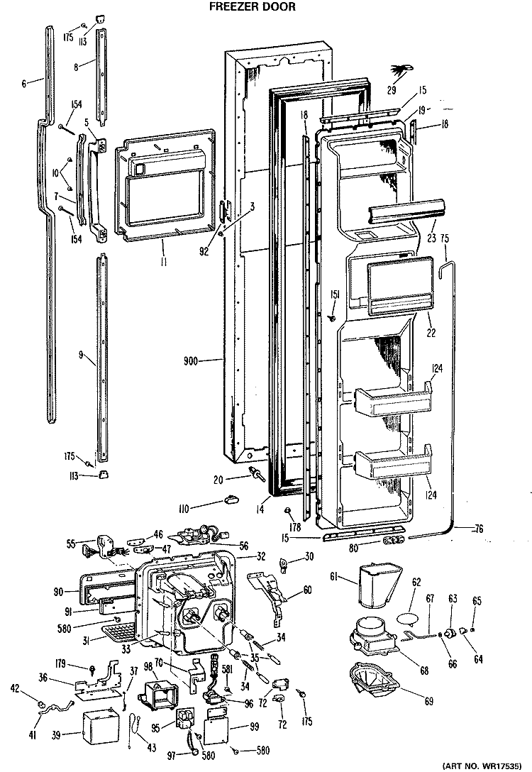 FREEZER DOOR Diagram and Parts List for TFCW27FLL  General Electric Refrigerator
