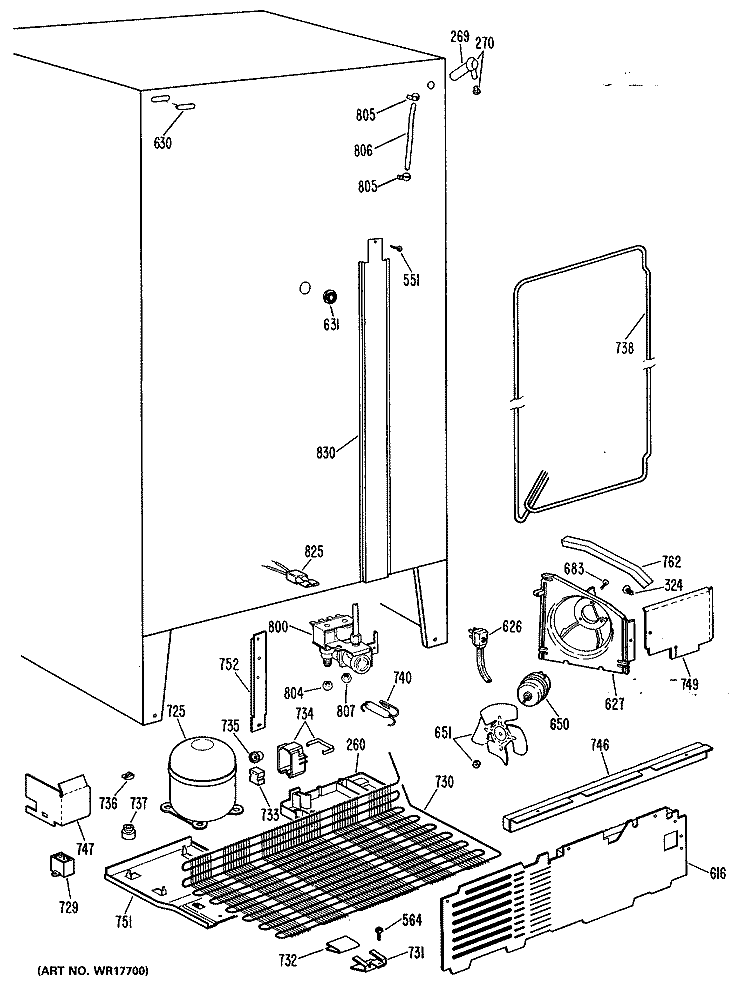Section Diagram and Parts List for TFCW27FLL  General Electric Refrigerator