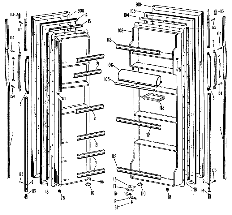 Section Diagram and Parts List for TFX20DLR  General Electric Refrigerator