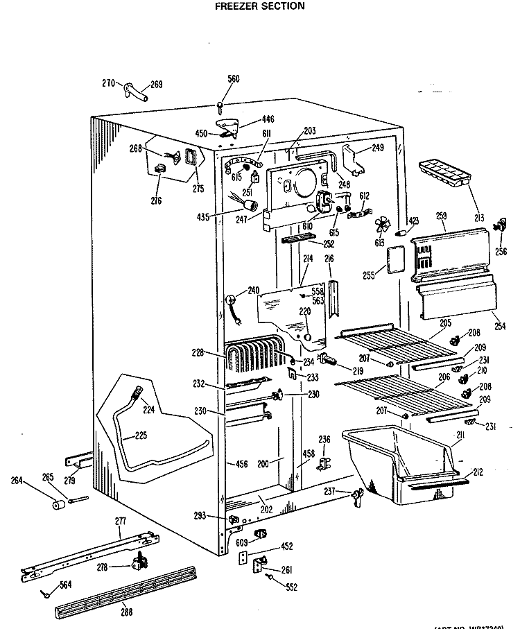 FREEZER SECTION Diagram and Parts List for TFX20DLR  General Electric Refrigerator