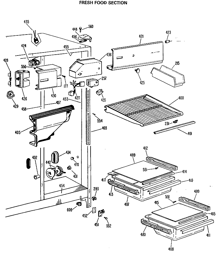 FRESH FOOD SECTION Diagram and Parts List for TFX20DLR  General Electric Refrigerator