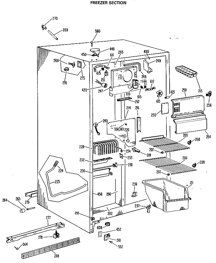 FREEZER SECTION Diagram and Parts List for TFX19LLP  General Electric Refrigerator