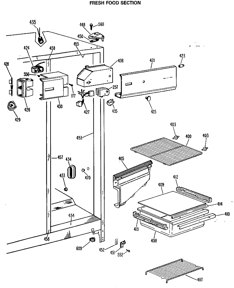 FRESH FOOD SECTION Diagram and Parts List for TFX19LLP  General Electric Refrigerator