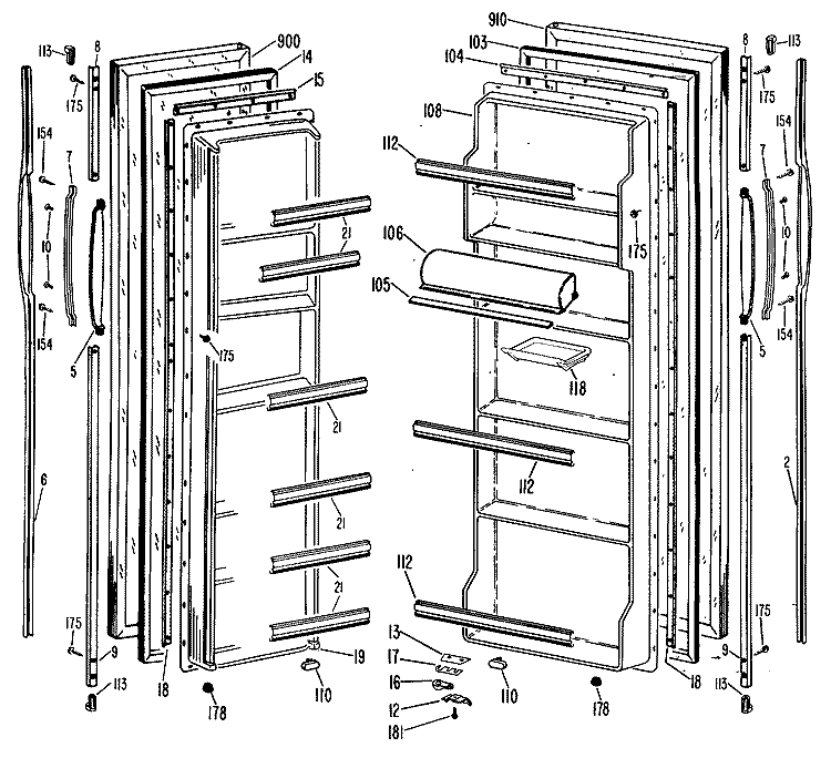 Section Diagram and Parts List for TFX20KLR  General Electric Refrigerator