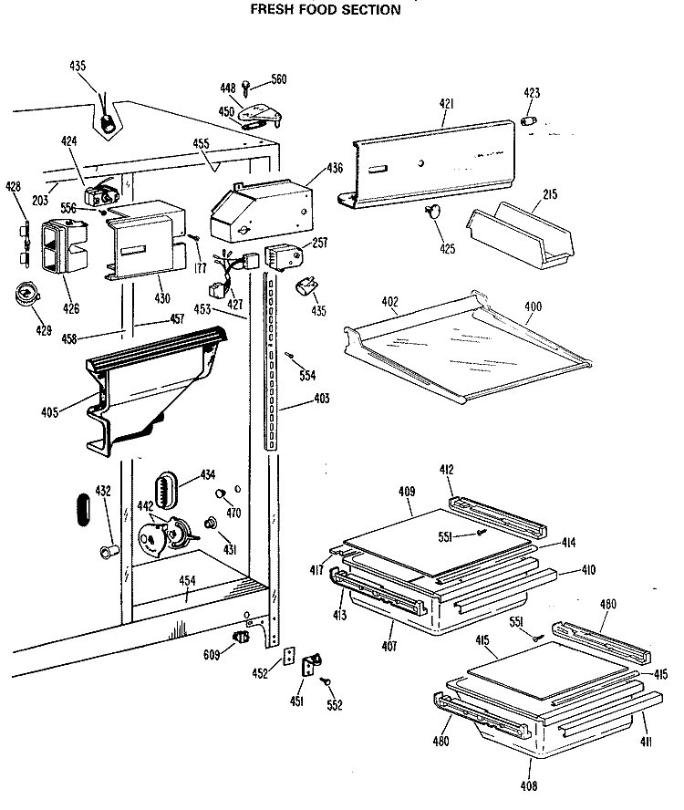 FRESH FOOD SECTION Diagram and Parts List for TFX20KLR  General Electric Refrigerator