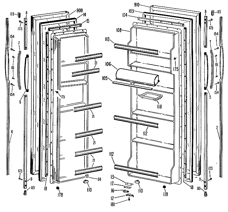 Section Diagram and Parts List for TFX20PLP  General Electric Refrigerator