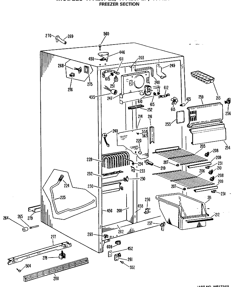 FREEZER SECTION Diagram and Parts List for TFX20PLP  General Electric Refrigerator