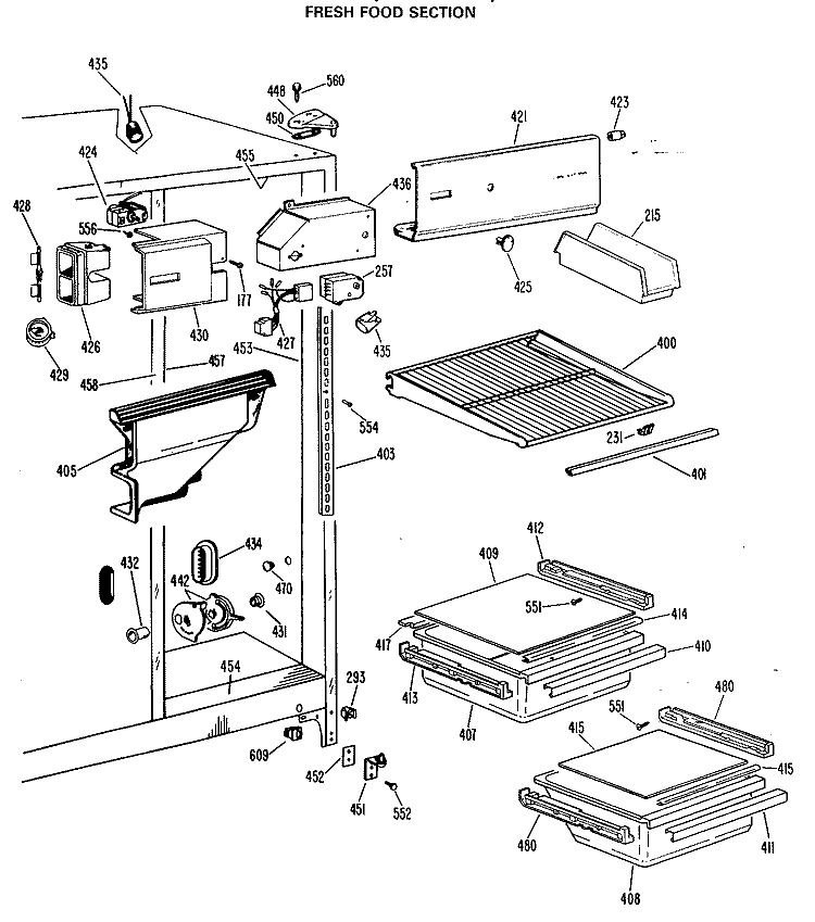 FRESH FOOD SECTION Diagram and Parts List for TFX20PLP  General Electric Refrigerator