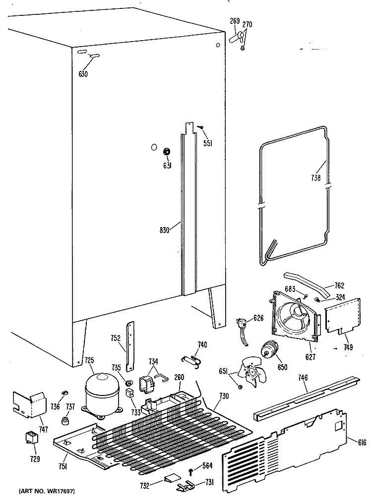Section Diagram and Parts List for TFX20PLP  General Electric Refrigerator