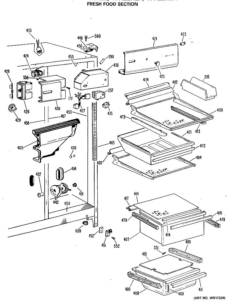 FRESH FOOD SECTION Diagram and Parts List for TFX22KLP  General Electric Refrigerator