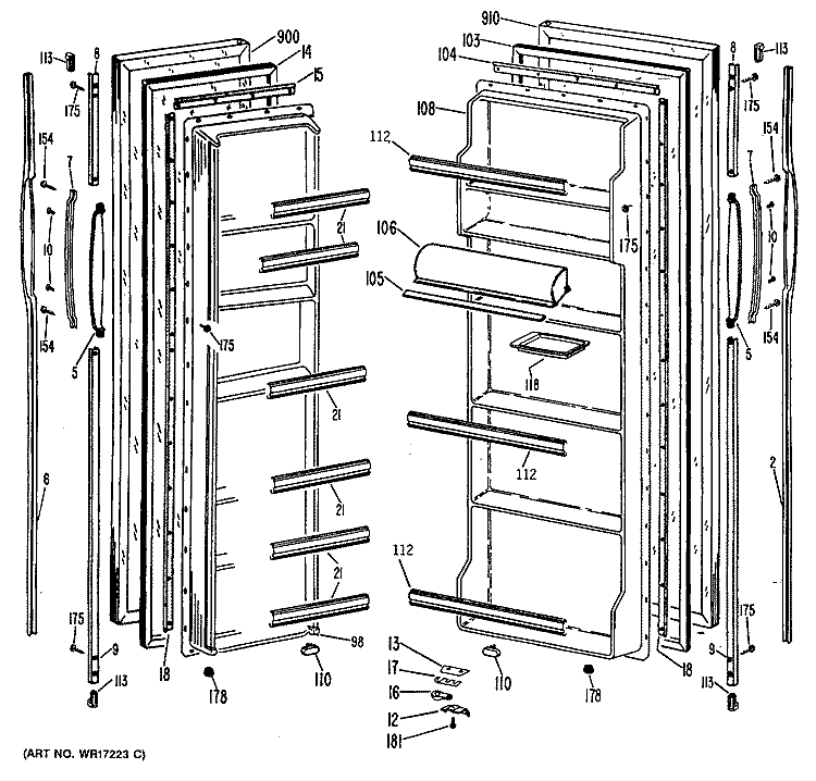 Section Diagram and Parts List for TFX22ZLR  General Electric Refrigerator
