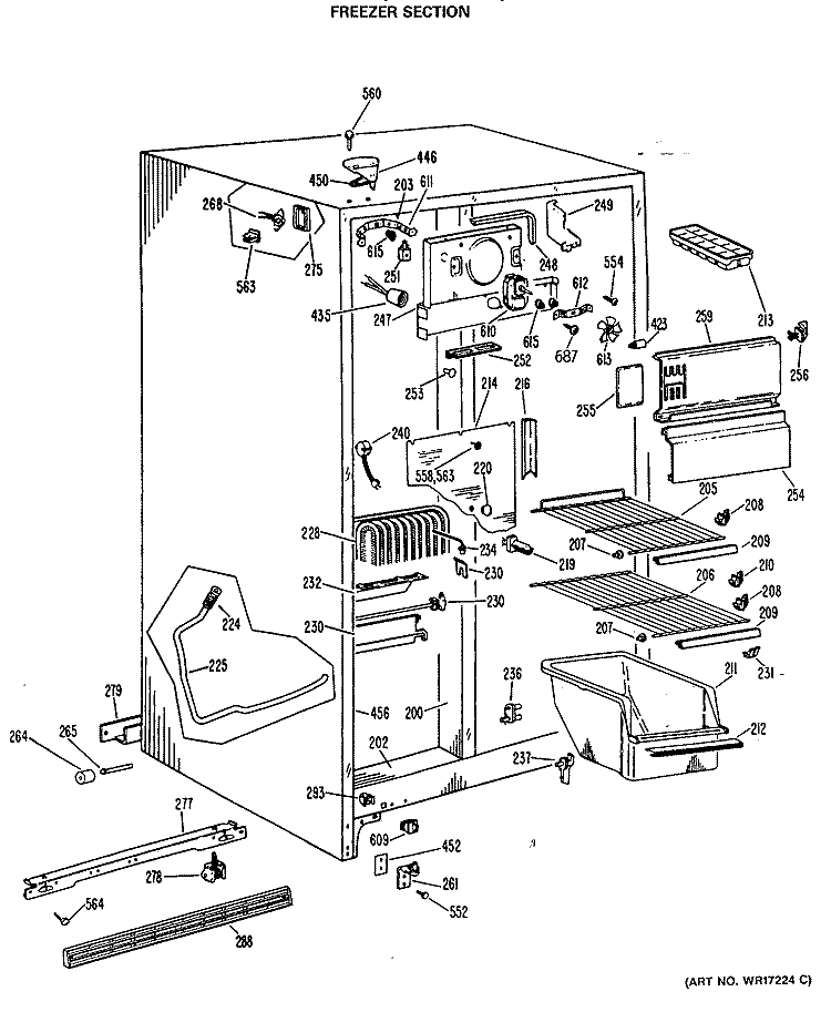 FREEZER SECTION Diagram and Parts List for TFX22ZLR  General Electric Refrigerator