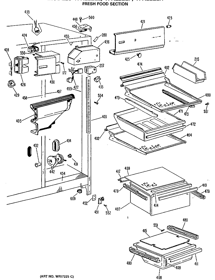 FRESH FOOD SECTION Diagram and Parts List for TFX22ZLR  General Electric Refrigerator