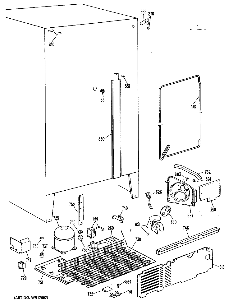 Section Diagram and Parts List for TFX22ZLR  General Electric Refrigerator
