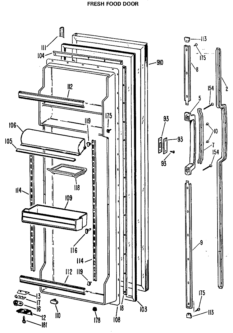 FRESH FOOD DOOR Diagram and Parts List for TFX24ELP  General Electric Refrigerator