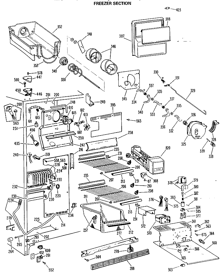 FREEZER SECTION Diagram and Parts List for TFX24ELP  General Electric Refrigerator