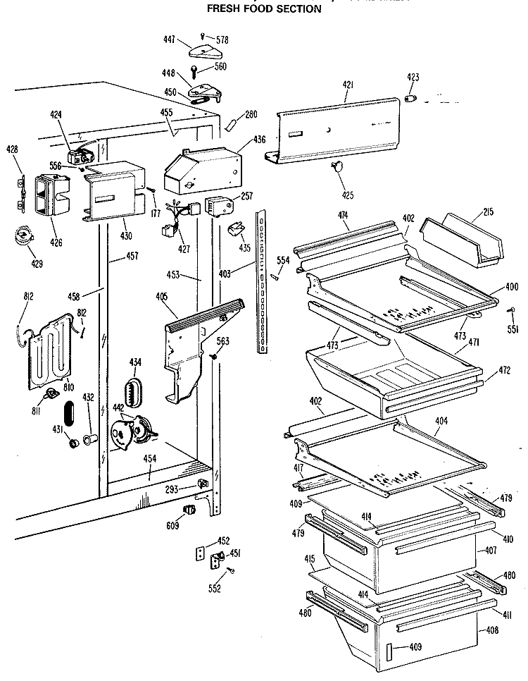 FRESH FOOD SECTION Diagram and Parts List for TFX24ELP  General Electric Refrigerator