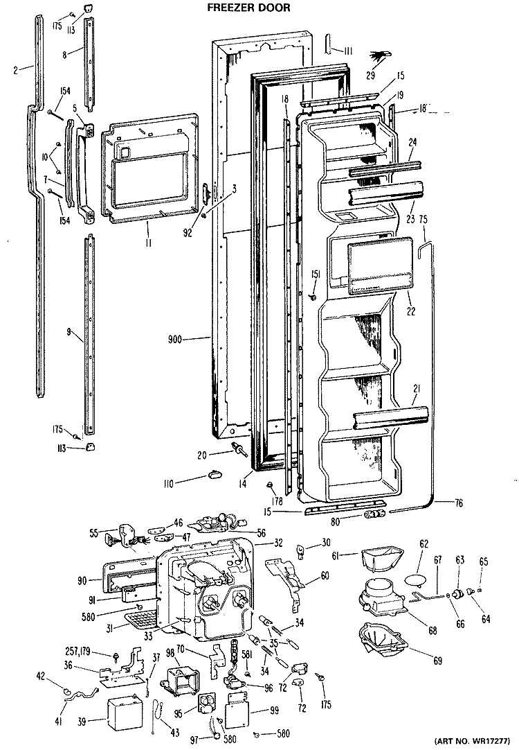 FREEZER DOOR Diagram and Parts List for TFX24FLR  General Electric Refrigerator
