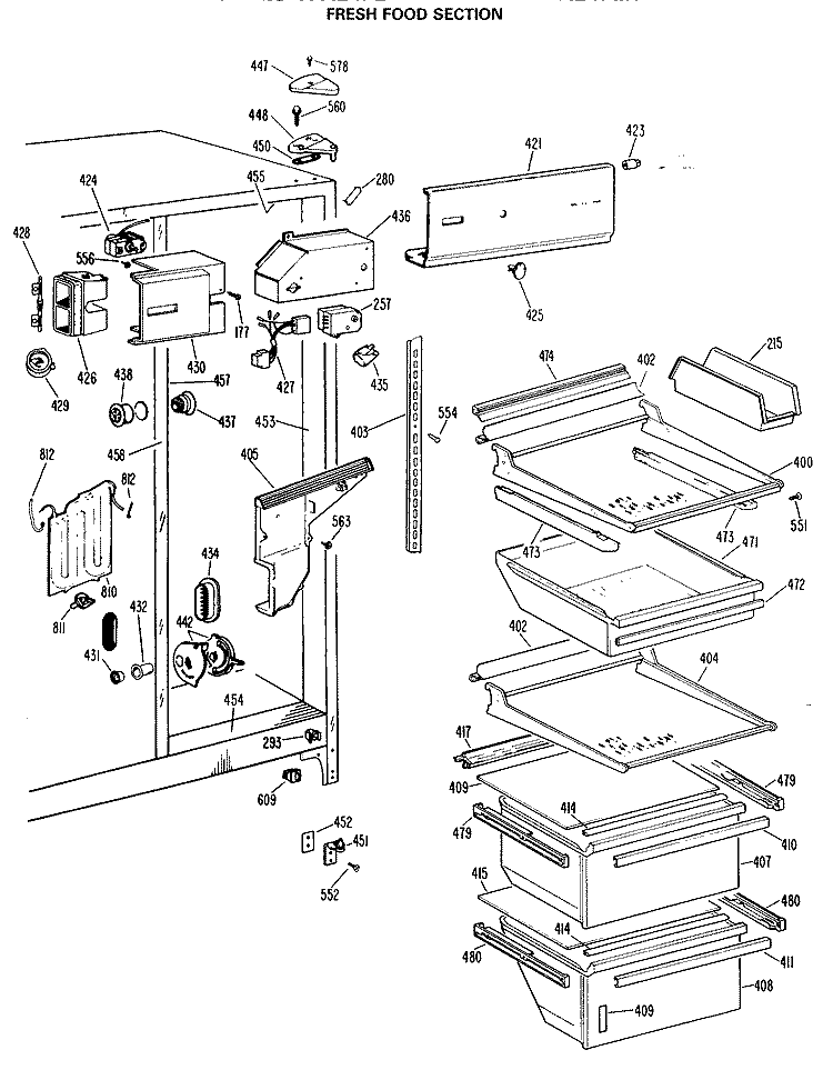 FRESH FOOD SECTION Diagram and Parts List for TFX24FLR  General Electric Refrigerator