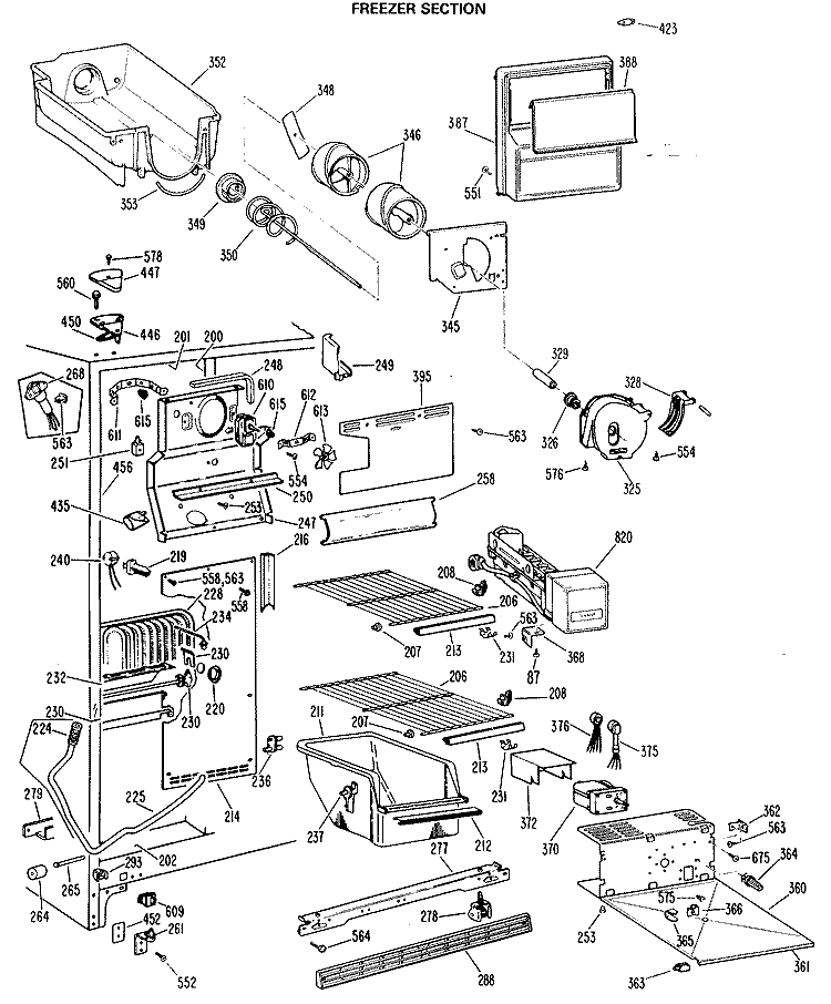 FREEZER SECTION Diagram and Parts List for TFX24PLL  General Electric Refrigerator