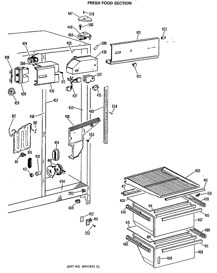 FRESH FOOD SECTION Diagram and Parts List for TFX24PLL  General Electric Refrigerator