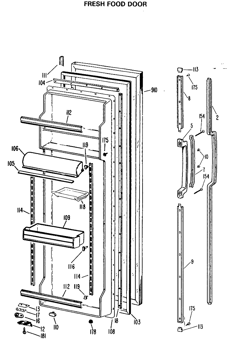 FRESH FOOD DOOR Diagram and Parts List for TFX24RLR  General Electric Refrigerator