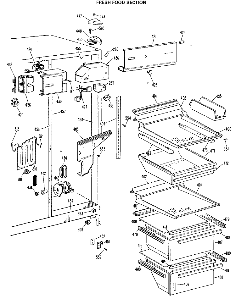 FRESH FOOD SECTION Diagram and Parts List for TFX24RLR  General Electric Refrigerator