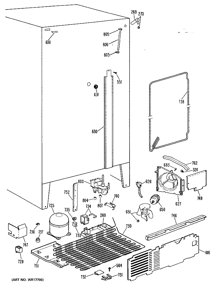 Section Diagram and Parts List for TFX24RLR  General Electric Refrigerator