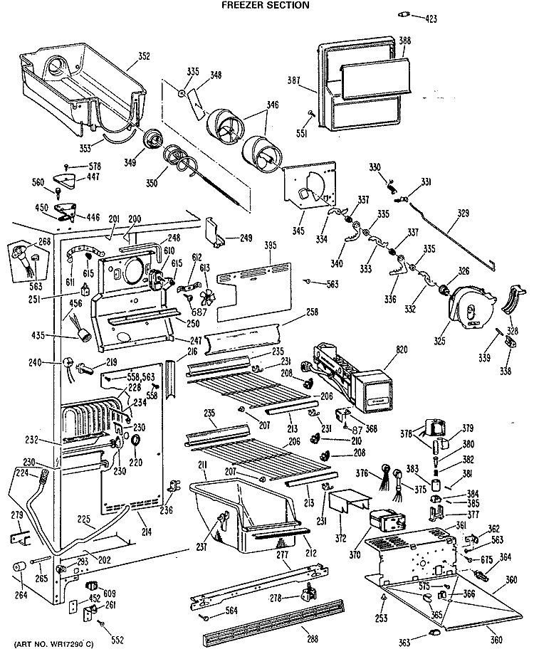 FREEZER SECTION Diagram and Parts List for TFX24VLP  General Electric Refrigerator