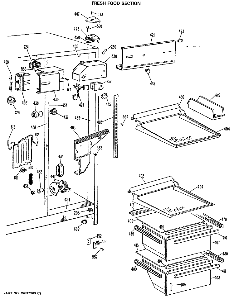 FRESH FOOD SECTION Diagram and Parts List for TFX24VLP  General Electric Refrigerator