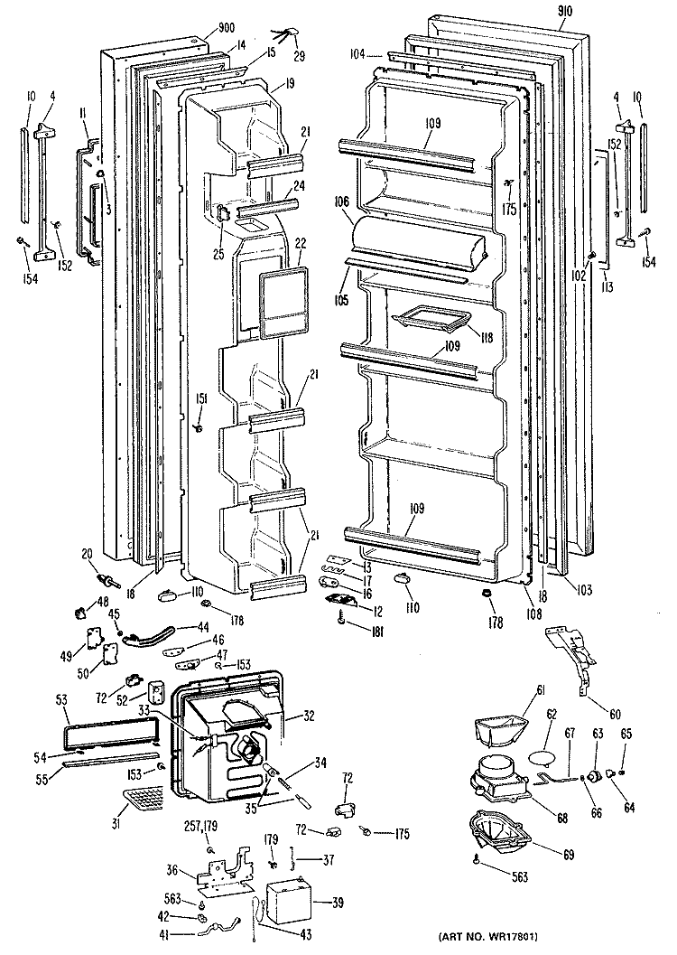Section Diagram and Parts List for TFX22PMC  General Electric Refrigerator