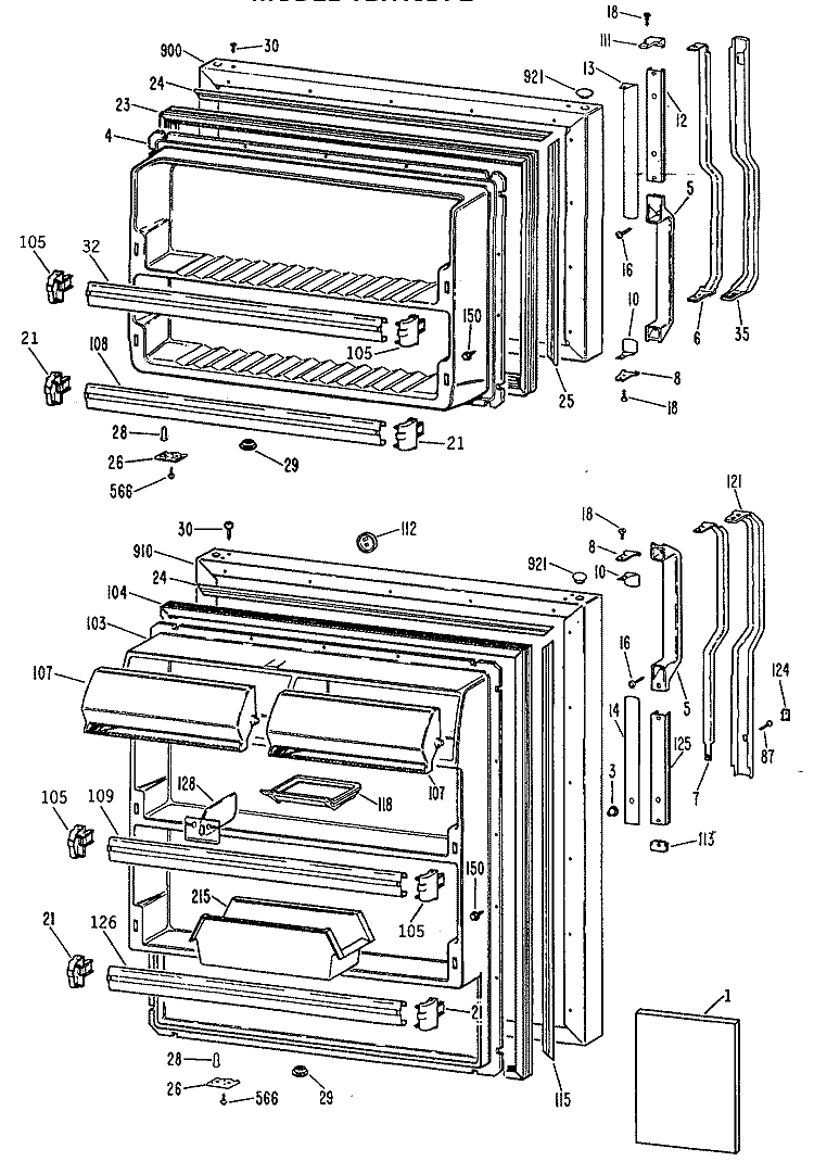 Section Diagram and Parts List for TBH18DPERHA  General Electric Refrigerator