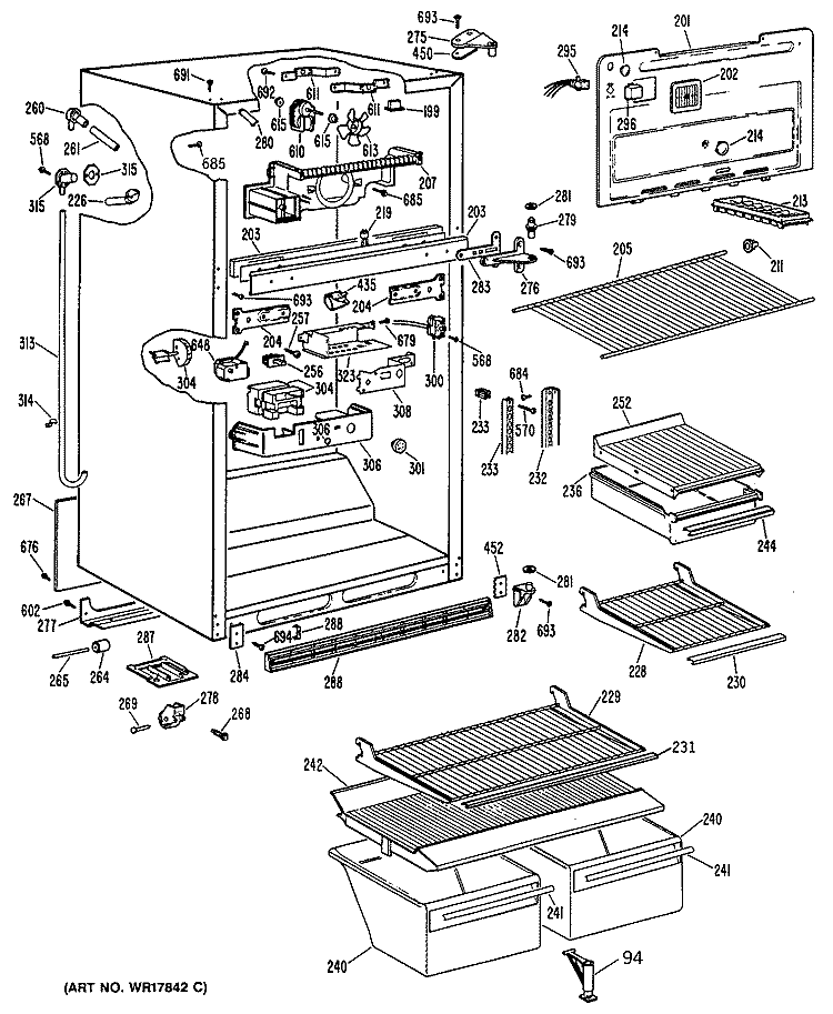 Section Diagram and Parts List for TBH18DPERHA  General Electric Refrigerator