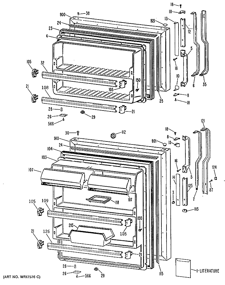 Section Diagram and Parts List for TBH21DPERWH  General Electric Refrigerator