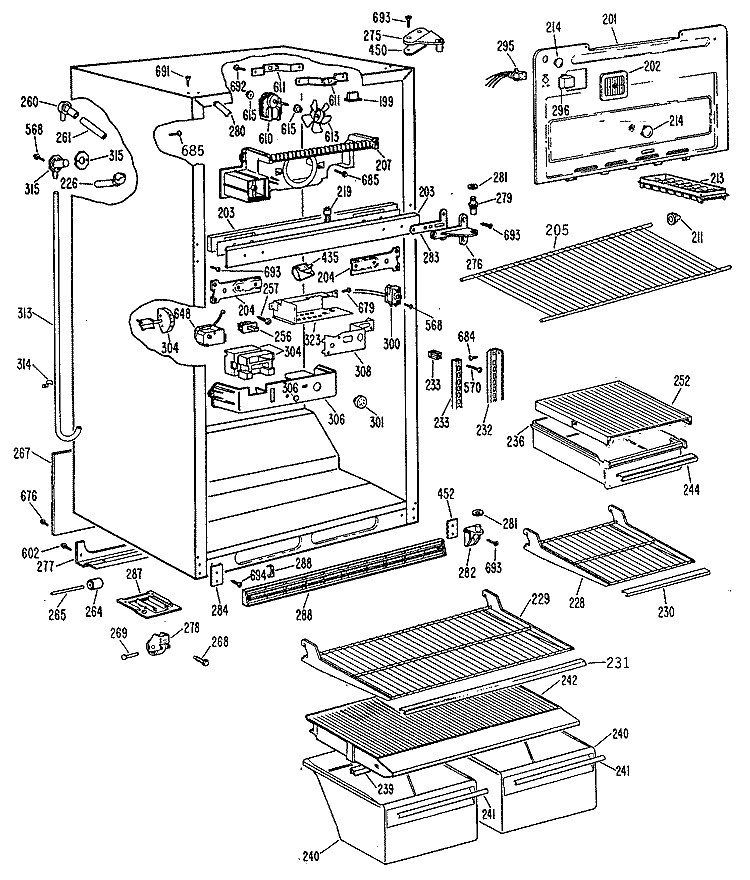Section Diagram and Parts List for TBH21DPERWH  General Electric Refrigerator