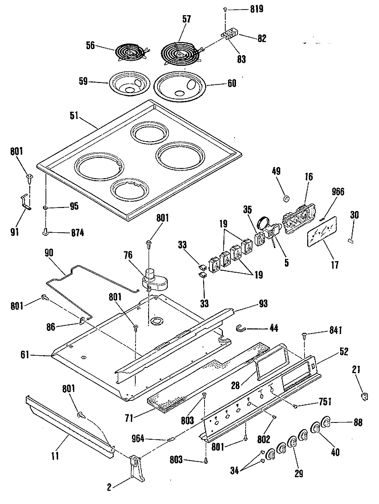 Section Diagram and Parts List for JSC26GN2  General Electric Range