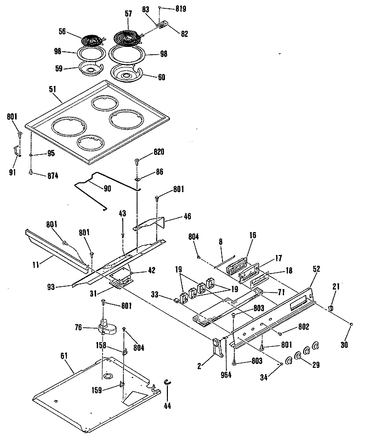 Section Diagram and Parts List for JSP31GN2  General Electric Range