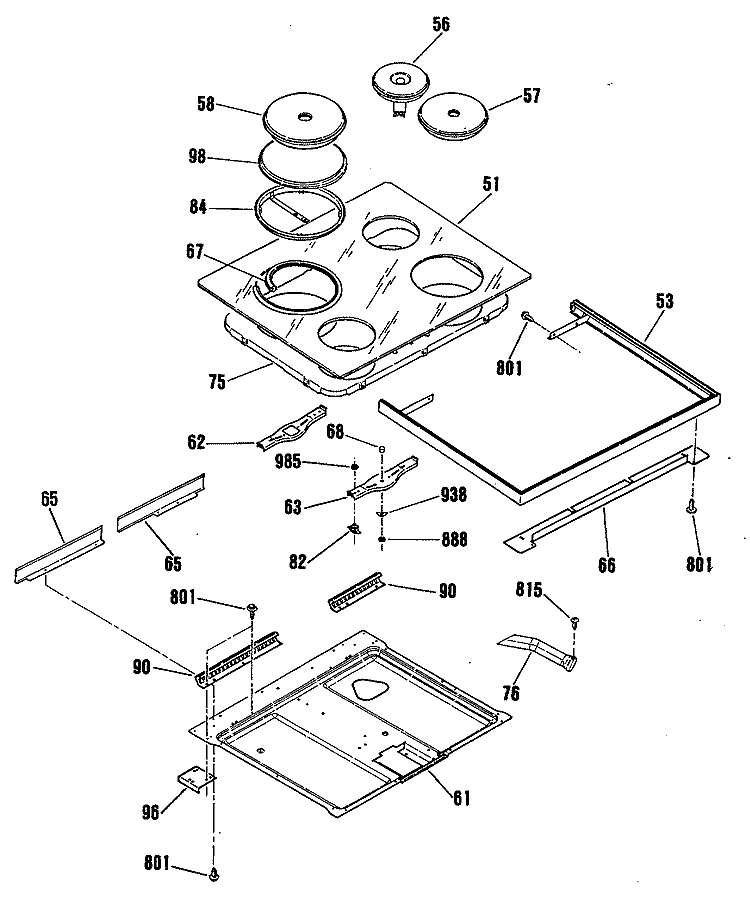 Section Diagram and Parts List for JB570GM3  General Electric Range