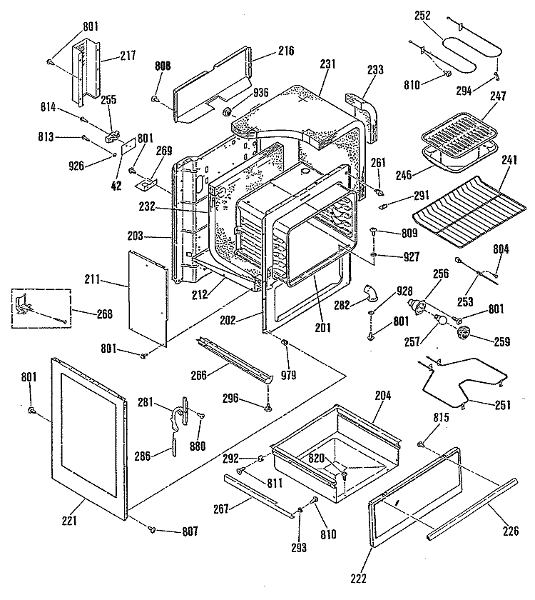 Section Diagram and Parts List for JB570GM3  General Electric Range