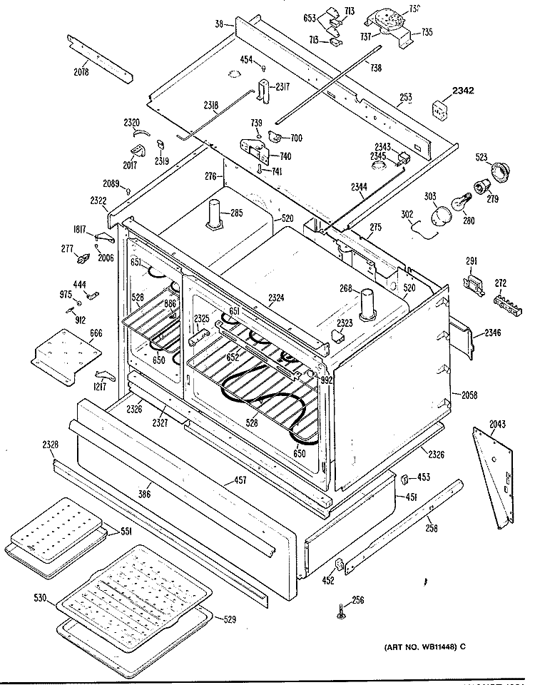Section Diagram and Parts List for JCP67H3  General Electric Range