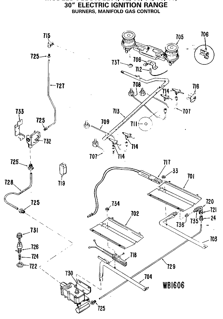 30" ELECTRIC IGNITION RANGE Diagram and Parts List for JGBS18GEJ3  General Electric Range