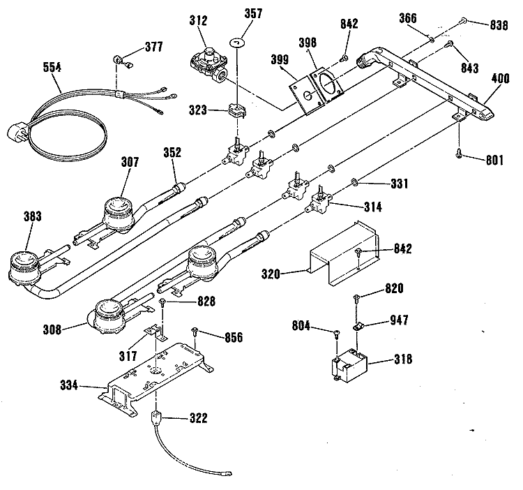 Section Diagram and Parts List for JGP320ER1  General Electric Cooktop