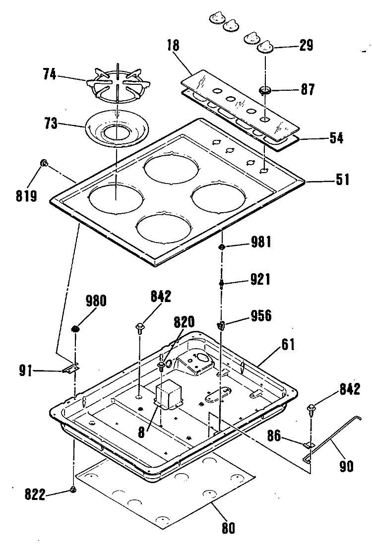 Section Diagram and Parts List for JGP320ER1  General Electric Cooktop
