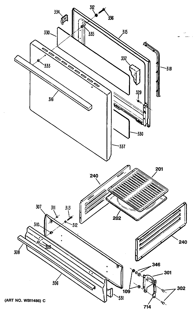 Section Diagram and Parts List for JGBS02EN1  General Electric Range