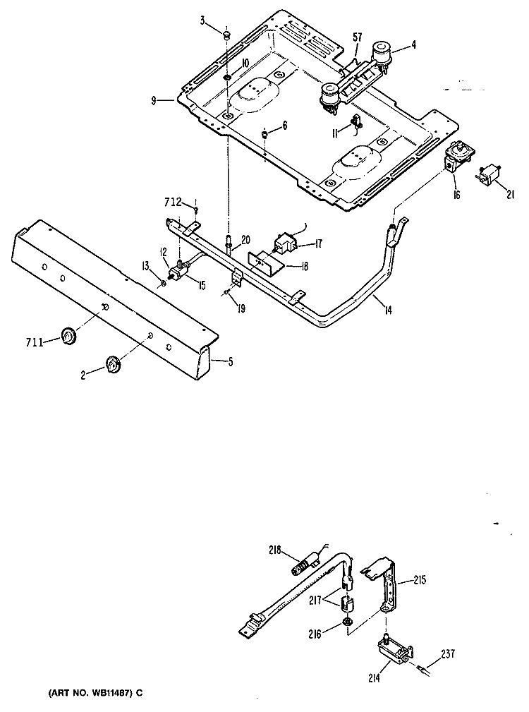 Section Diagram and Parts List for JGBS02EN1  General Electric Range