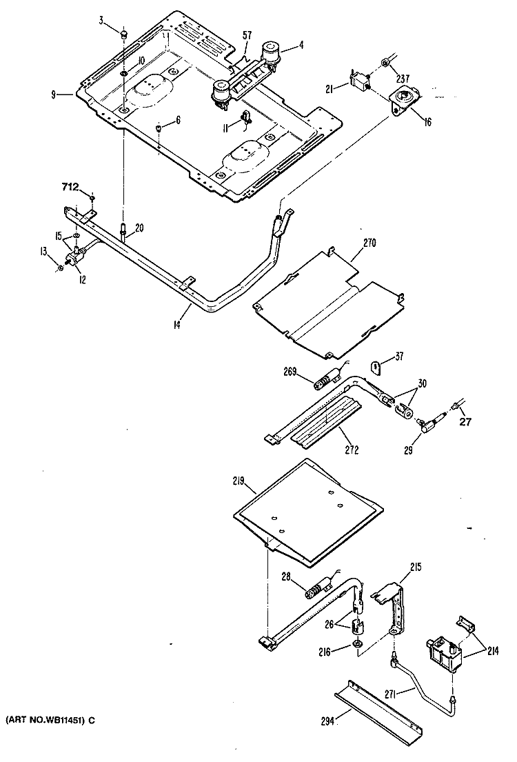 Section Diagram and Parts List for JGBP29GEN2  General Electric Range