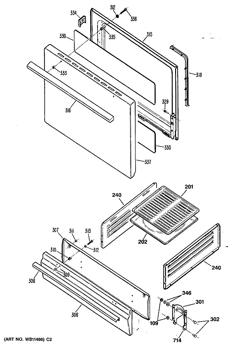Section Diagram and Parts List for JGBS02PN1  General Electric Range