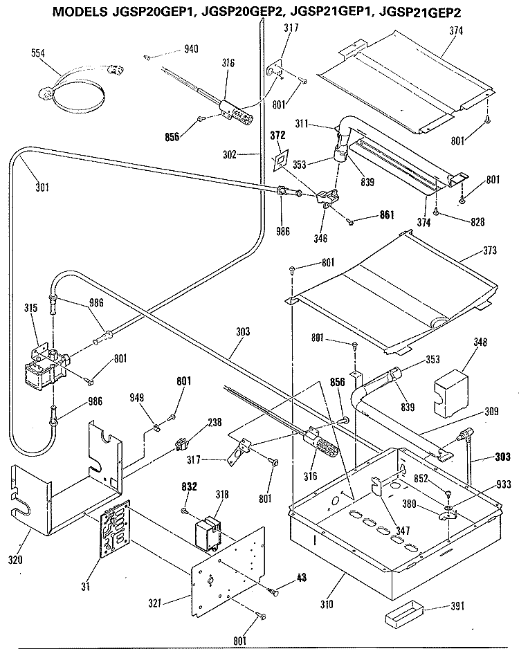 Section Diagram and Parts List for JGSP20GEP2  General Electric Range