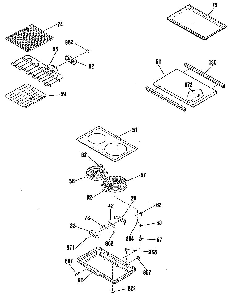 Section Diagram and Parts List for JSP50GN2  General Electric Range